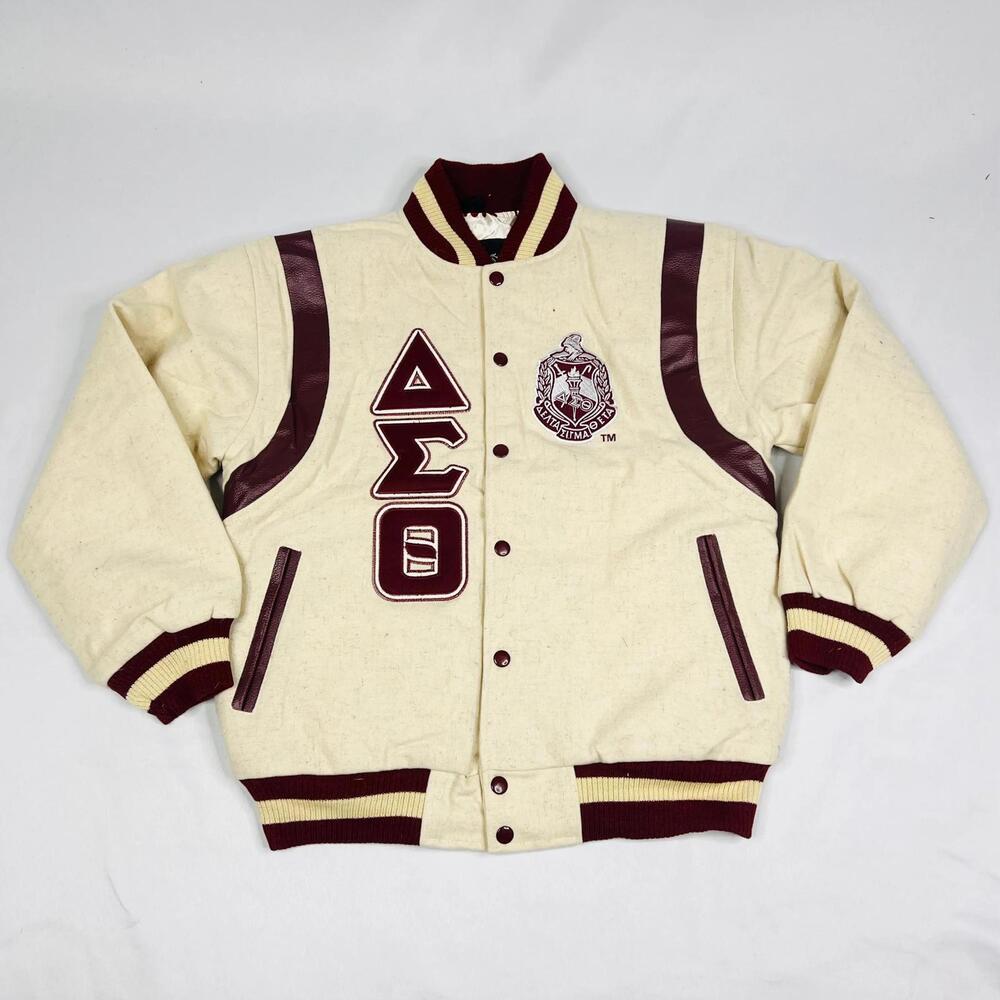 Delta Cream Wool & Crimson Leather Letterman Jacket